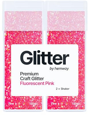 Hemway Premium Glitter Shakers - Fluorescent Pink | Fine Metallic Flake Sequins for Resin & Epoxy Crafts | Craft Supplies for Tumblers, Festival, Hair, Face, Body, Eye & Nail Art | 130 g (2 Pack)