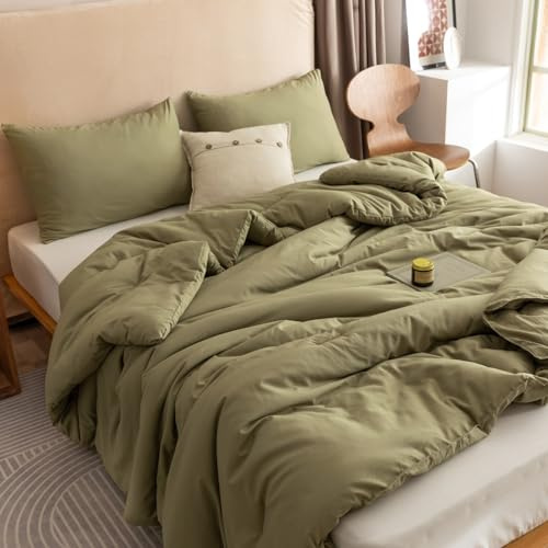 ROSGONIA Übergroße King-Size-Bettdecke, olivgrün, 3-teilig (1 Bettdecke und 2 Kissenbezüge), leicht, übergroß, King-Size-Bettdecken-Set, Bettwäsche, Decke, Steppdecken