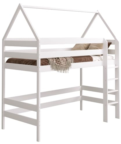 Need Sleep Loft Bed Hausbett Etagenbett Kinder 190x80 Hochbett Mit Treppe Kinderhochbett Hoch Bett Erwachsene Jugendliche (weiß)