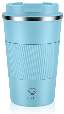 CS COSDDI Travel Mugs, Insulated Coffee Cup with Leakproof Lid - Reusable Coffee Cups Travel - Car Coffee Cup - Stainless Steel Coffee Mug for Hot and Cold Water(Celadon, 380 ml)