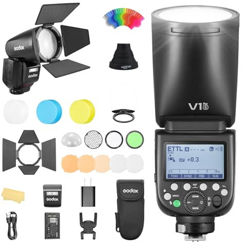 Godox V1PRO-S V1Pro S Round Head Camera Flash Flash Camera Flash with AK-R1 TTL Speedlite 2.4G Wireless TTL Speedlight Strobe,76Ws HSS 1/8000s with Li-ion Battery for Sony Cameras
