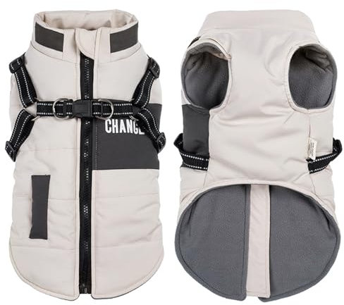 Oslueidy Hunde Winterjacken,Warme Hundemäntel Reflektierend Hundekleidung wasserdichte Welpenweste für kaltes Wetter mit Hundegeschirr für kleine mittelgroße Hunde