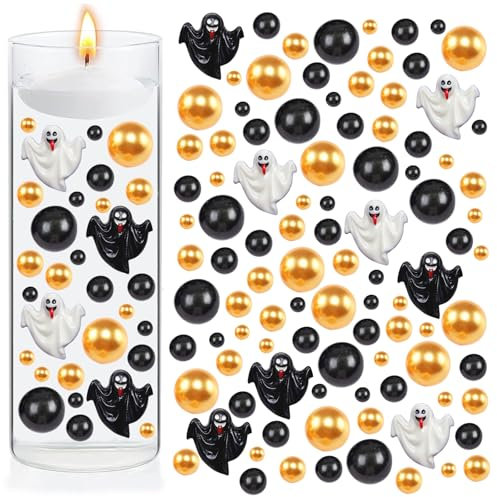 Halloween Vasenfüller Deko Set, 6080 Stück Geister & Perlen Acryl Vasenfüller–Schwimmende Deko für Halloween Party, Tischdekoration & Herbstfest, Perfekt für Vase, Home Festivals