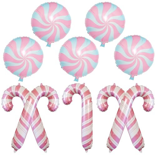 Weihnachtsdeko Süßigkeiten Ballons, Süße Hell Pastell Rosa Zuckerstange und Süßigkeiten Weihnachts Luftballons, Weihnachten Deko Bonbon Candy Cane Folienballons für Mädchen Christmas Party Dekoration