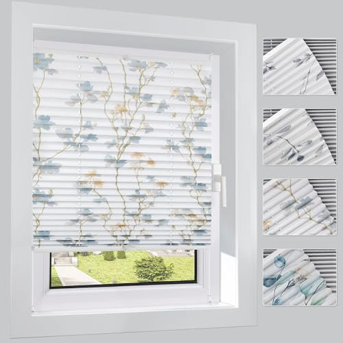 HOMEDEMO Plissee ohne Bohren Verdunkelung mit Botanisch Blumen Muster, Verdunklungsplissee Klemmfix, B70 x H120 cm, Sichtschutz Sonnenschutz, Rollos für Fenster und Tür