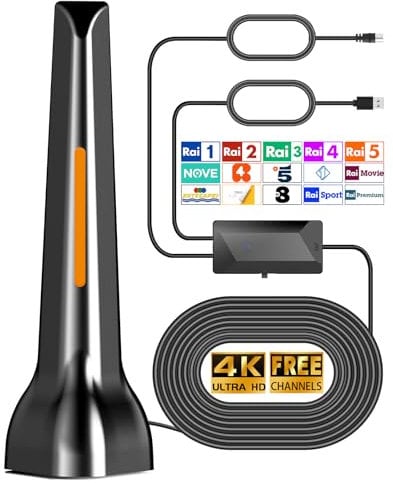 DVBT2 Antenne mit Verstärker innen, Digitale Zimmerantenne für Fernseher-Kanälen ausgestattet, einen starken Magnetfuß und bietet einen 360° Empfang,Unterstützt 4K/1080P-Alle TV-Geräte DAB/UHF/VHF