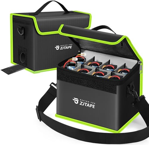 ZJTAPE Lipo Safe Bag, Fireproof, Explosion-Proof Battery Storage Box, Large Storage Space, Adjustable Battery Bag (Black, Green)