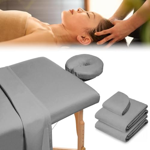 Massage-Bettwäsche-Set, 3-teilig, weich, atmungsaktiv, wiederverwendbar, für die meisten Massageliegen in Weiß (Grau)