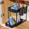 Wvasfd Organizer Sottolavello Cucina 2 Livelli, Portaoggetti Sottolavello con 4 Ganci e 2 Tazza appesa, Porta Detersivi Salvaspazio, Organizer Detersivi,Nero