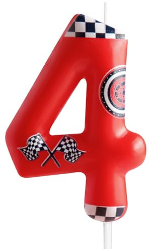 Zi Lan Red Racing Car Birthday Candle, Number 4 Cake Topper for Boys Girls Theme Party Decorations Supplies Favors Gifts