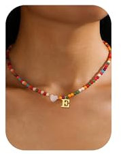 Chriscoco Bunte Perlenkette für Mädchen und Damen - Handgefertigt mit Buchstaben, Personalisierte Boho Choker Kette Schmuck für Teenager, Geburtstagsgeschenk