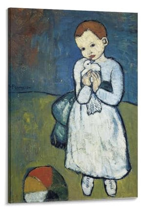LZTEN Pablo Prints Picasso Kind mit Taube 1901 Drucke, Poster, Leinwand, Wandkunst, Ölgemälde, Dekoration, gerahmt, 30,5 x 45,7 cm