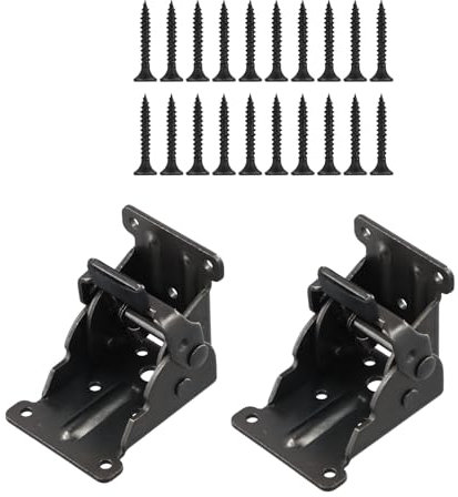 2 Piezas Bisagra Plegable Autoblocante, Patas de Mesa Plegables con Bisagras, Soportes Plegables para Patas de Mesa con 20 Tornillos (Negro)