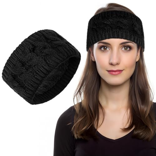 LOPHE Bandeau Peluche Hiver Femme, Cache Oreille Elastique pour Courir et Skier - Noir