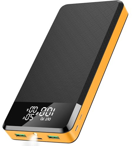 Power Bank Portable Charger 30000mAh Powerbank USB C PD 25W Fast Charging with 3 Outputs & 3 Inputs LED Display & Flashlight Portable Battery Pack for iPhone/Android Phones (orange)