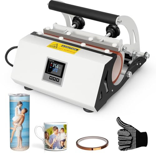 VoOqo Tumbler Mug Heat Press Machine, Mug Press Machine with Sublimation Paper Heat Tape & Gloves, Glass Water Bottle DIY Heat Transfer Print for 20oz-30oz Sublimation Blanks Tumblers & 11-15oz Mugs