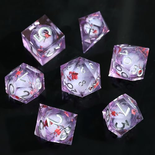 Dadi Set Liquid Core DND 7 pezzi, Sabbie Mobili Poliedrici in Resina con Bordi Affilati per Dungeons and Dragons, Dadi RPG D20 D12 D10 D8 D6 D4 fatto a mano, D&D Dadi per Giochi Ruolo