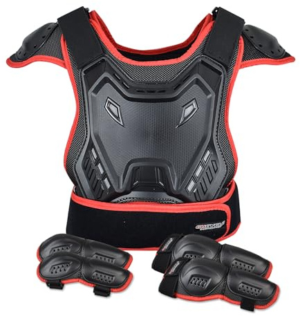 Combinaison d'armure de moto pour enfants - Équipement de moto tout-terrain jeunesse avec protège-coudes, protège-genoux, protège-tibias, protecteur de poitrine et colonne vertébrale, équipement de