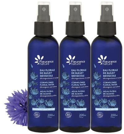 Triplo Fleurance Nature Eau Florale de Bleuet Messicole 200ml cosmetique certifié Bio Cosmos Ecocert Soin visage hydrolat de Bleuet bio tonifiant démaquillant fabriqué en France 26124 (3 uts)