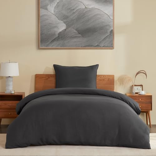 DAPU 100% Leinen Bettwäsche Set 155x220cm + 1St. 80×80 mit Reißverschluss | Atmungsaktives, Angenehmes, Gewaschenes Weiches Naturfaser-Bettwäsche mit Öko-Tex 100 Standard, Dunkelgrau