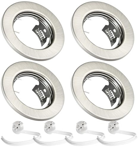 JungesLicht 4er Set Einbaustrahler gebürstet mit GU5.3 MR16 Keramikfassung, Außendurchmesser 80mm, Bohrdurchmesser 55mm bis 68mm passend, Deckenstrahler, Einbauleuchte, Deckenspots, ohne Leuchtmittel