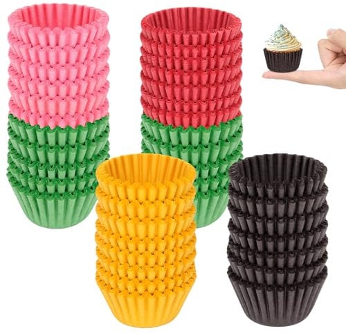 Dreamtop 1000 Pcs Mini Paper Baking Cupcake Cases, Greaseproof Cupcake Liners Chocolate Paper Candy Cups Muffin Wrappers Truffle Cases for Jubilee Party Birthday Celebration (Multi-Color)