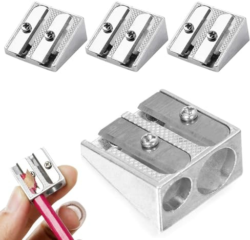 AMSGANK 4 Stück Bleistiftspitzer, Metall-Bleistiftspitzer mit 2 Löchern, manueller Tischler, Buntstift, Make-up, Lippe, Eyeliner, Bleistiftspitzer für Zuhause, Schule, Büro, Schreibwaren