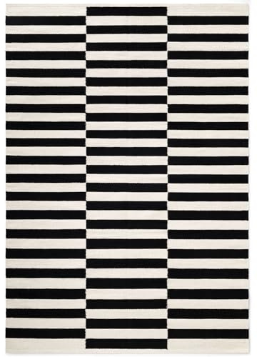 NYVI Teppich Donna - Für Fußbodenheizung geeignet,Robust, Pflegeleicht - Wohnzimmerteppich Wollteppich - 160x230 cm Rechteckig - Schwarz Natur Weiß
