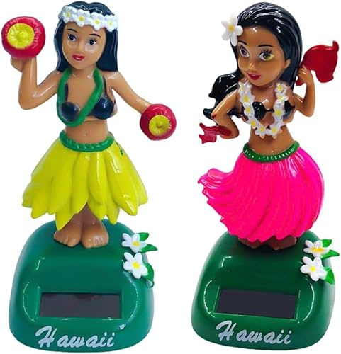 2PCS Wackelfigur Auto Lustig Hawaii Hula Girl,Hawaii Mädchen Figur Auto-Armaturenbrett Ornamente Puppe Auto Schwingenden Kopfschütteln Spielzeug Dekor Für Die Fensterbank,Büro,Schreibtisch,Auto