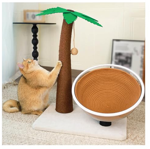 Kratzbaum Palme mit Sisalseil und interaktiven Bällen 3 in 1, 62cm H, Kratzbaum Stabiler Bodenplatte für Kätzchen und Katzen
