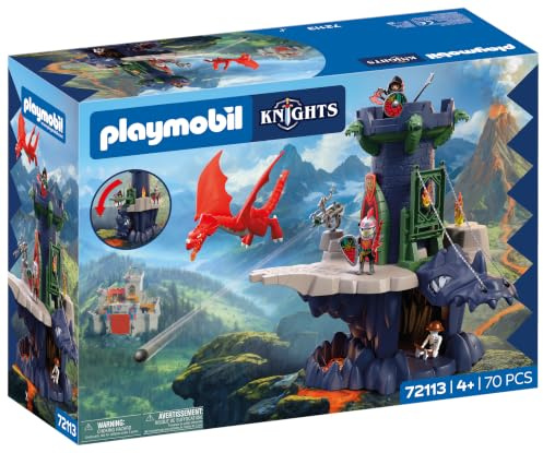 PLAYMOBIL | Knights | Drachenritterturm | Turm mit Drachen, Zugbrücke und Drachenkopf-Höhle | Ritterburg Spielzeug für Kinder ab 4 Jahren | 72113