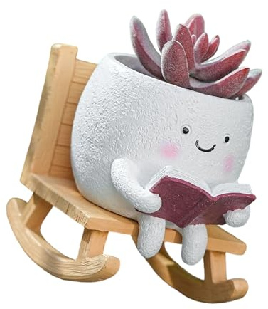 Obotsnoi Unique Head Flower Planter Resin Unique Sit Long Chair Succulents Pots Smiles Faces Planter for String of Pearls Succulents Planter