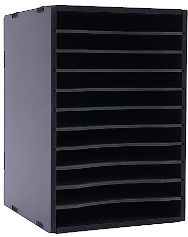 11 Ebenen Büro Schreibtisch Organizer Dokumentenhalter bis 60kg,27x30x40cm Literatur-Organizer aus Verbundplatte & PVC mit 2,9cm Zwischenlagenabstand Dokumentenablage Schubladenbox Bürobox (schwarz)