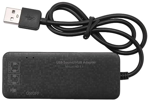 Pomoflexi 3 Port Usb 2.0 Hub External 7.1Ch Sound Card Headset Microphone Adapter For Pc Black