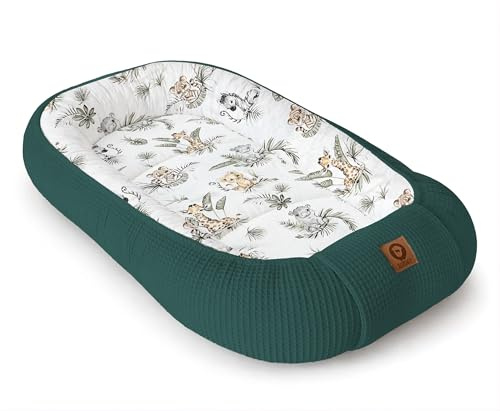 Babynestchen Neugeborene – Nestchen Baby aus Waffel Baumwolle & Baumwollstoff – Babynest für Babybett & Kinderbett – Baby Kokon Tragbar – OEKO-TEX – Zubehör für Babybett - Safari und Flaschenfarbe