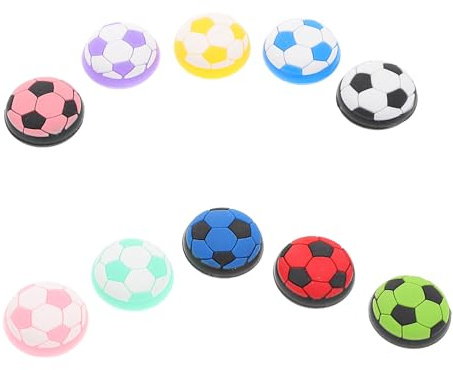 SHINEOFI Tapas de Joystick Diseño Fútbol 10 Piezas para Consola de (blanco Amarillo+blanco Verde+ Morado+ Rosa+) Cubiertas Antideslizantes para Agarre del Pulgar