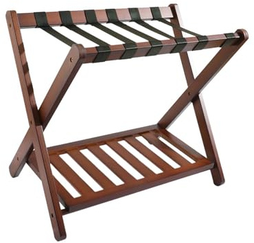QLECXZI Étagère de rangement en bambou à deux niveaux avec support portable pour valises. Porte-bagages élégant pour chambres d'hôtes et séjours de, Brun, 68 x 45 x 55 cm