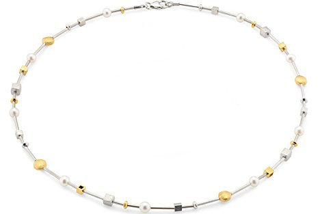 Bicolor Collier Goldschmiedearbeit aus Deutschland - (Sterling Silber 925) Kette mit echten Perlen - Damenkette