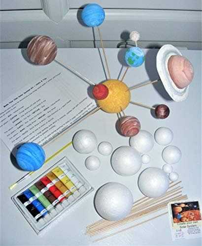 Make Your Own Solar System Model Kit ~ 12 Mixed Sized Polystyrene Spheres/Balls 2cm to 7cm Diameter with Wooden Rods Paints Brush School Projects