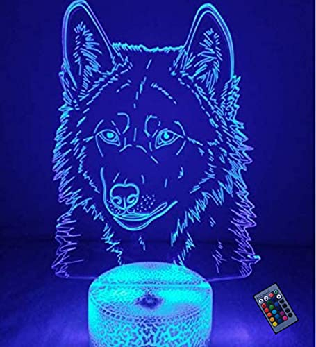 YTDZLTD Kreative 3D Wolf Nacht Licht 16 Farben Andern Sich Fernbedienung USB-Strom Touch Schalter Dekor Lampe Optische Täuschung Lampe LED Lampe Tisch Kinder Brithday Weihnachten Geschenke