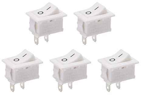 uxcell 5 Pcs SPST 2 Position On/Off 2Pin Boat Rocker Switch Toggle AC 250V/6A 125V/10A,for Boat,Household Appliances,Snap,White