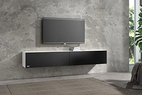 Wuun® TV Lowboard TV Board hängend I 100cm-280cm I Hängeschrank Wohnwand/Somero Weiß-Matt/Schwarz-Matt I 180cm