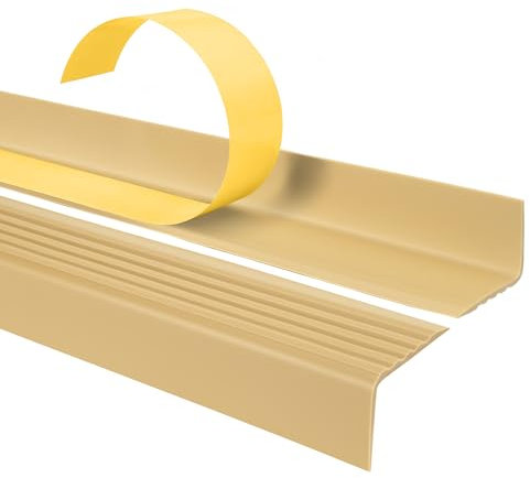 Nez de marche profilé d'escalier, PVC, adhésif et antidérapant, écru, 40x25, 180cm, ND
