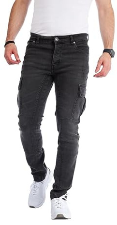 Styleko Herren Cargo Jeans - Regular Slim Fit Denim Destroyed Jogger Freizeithose für Männer Jungen - Casual Stretch Pants Mit 7 Taschen 8004