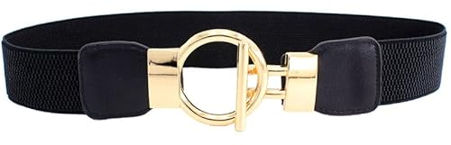 ZYYXB Women Elastic Waistband Wide Waist Belt Buckle Dress Belt Jeans Pants Elastic Belt Elastic Stretch Waist Band Ladies Stretchy Belt,Black