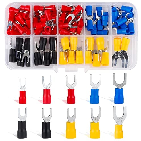 Roosea 102 Pezzi connettori a crimpare elettrici,forcella isolato cavo elettrico crimpare per cavi elettrici per illuminazione automobilistica (10 misure)