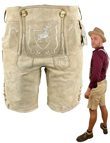 Krist und König Lederhosen - Modell Der Hirsch in beige - feinstes Wildbockleder, samtweich und beständig, Herren - Trachtenlederhosen