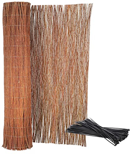 KOTARBAU® Tapis de protection en osier pour balcon, terrasse, jardin, 150 x 500 cm - Pare-vue stable - Fil galvanisé naturel pour une grande stabilité avec serre-câbles