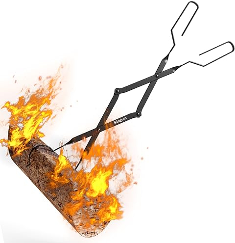 Kingson Arc Design Kaminwerkzeuge, 66 cm Brennholzzange, Holzgreifer mit handgefertigtem Schmiedeeisen für Innen- und Außenbereich, Feuerstelle, Lagerfeuer, Schwarz