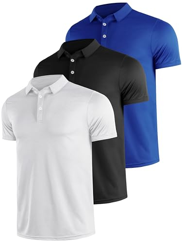 Teesmen Polo Shirts for Men Adult UK Short Sleeve Golf Work Breathable Quick Dry Polyester Light Moisture Wicking 3 Pack (Multipack 1, XL)